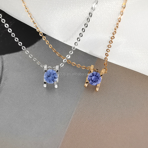 Trendy Classic 18K Solid <strong>Gold</strong> Women's Jewelry Real <strong>Sapphire</strong> Pendant Charm <strong>Necklace</strong> and Sparkle O Chain for Weddings - Product Image 2