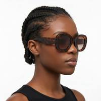 Lunettes de soleil rondes surdimensionnées vintage de luxe pour femmes, lunettes de soleil rétro en acétate écaille de tortue