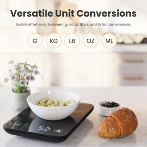 Báscula de Cocina Electrónica Digital Inteligente con Tapa, de Vidrio, con Precisión de 1g y Capacidad de 10kg, Funciona con Batería, para Nutrición, con Múltiples Unidades de Medida, Certificación CE - Product Image 5