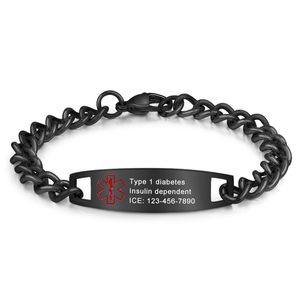 Pulsera de Identificación Médica para Hombre de Acero Inoxidable, Grabada, con Cadena Ajustable, Placa Curva Negra, <span class=keywords><strong>Tipo</strong></span> <span class=keywords><strong>1</strong></span> - Product Image 5