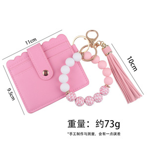 <span class=keywords><strong>2025</strong></span> mới nhất màu hồng hạt gỗ <span class=keywords><strong>Keychain</strong></span> màu hồng tua PU Túi Silicone hạt Ví ID thẻ túi vòng tay <span class=keywords><strong>Keychain</strong></span> cho Mama Quà Tặng - Product Image 2