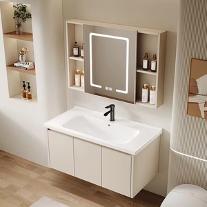Meuble-lavabo de salle de bain haut de gamme de style européen avec fonction de rangement, meuble-lavabo de salle de bain avec miroir LED intelligent - Product Image 1
