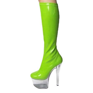 Bottines à talons hauts de 17 cm, bottes hautes pour femmes de 7 pouces, multicolores, en similicuir, à revers noir, sexy - Product Image 2