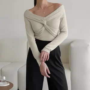 Kiteng USA 2023 High Quality Casual Women's Sweaters Cross tie V neck off shoulder women's Sweaters Custom Order Small MOQ