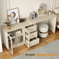 Coiffeuse moderne extensible avec portes en verre acrylique, organisateur de maquillage, ensemble de chambre à coucher avec tiroirs