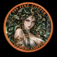 Pièce de monnaie commémorative en cuivre pur 999 de 1 oz, mythologie grecque, déesse Medusa aux cheveux de serpent, statue de temple ancien, pièce de monnaie en cuivre, vente en gros
