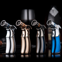Encendedor de Lujo de Cuatro Llamas, Antorcha Metálica Resistente al Viento, Recargable, Especialmente Diseñado para Barbacoas y Cigarros al Aire Libre