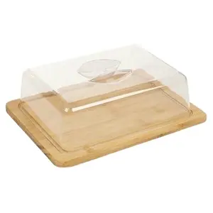 Bamboo Rectangle Cheese Board & Acrylic Cover Serving Storage Platter Tray Wooden Server