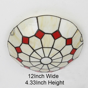 LongHuiJing 12 Inch Stained Glass Flush Mount Lamps Handmade Tiffany Style Two-<b>light</b> Flush Mount Ceiling <b>Light</b> Home Table Lamp - Product Image 4