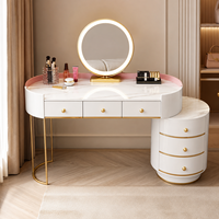 Table de maquillage moderne avec miroir LED, 6 tiroirs, meuble de rangement pour chambre à coucher, mobilier pour la maison et l'hôtel