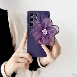 Pour Samsung S23 Ultra S22 + S21 S20 FE A54 14 24 A34 <span class=keywords><strong>53</strong></span> M14 M54 M34 F54 étui à la mode fleur dragonne silicone support pour téléphone couverture - Product Image 2