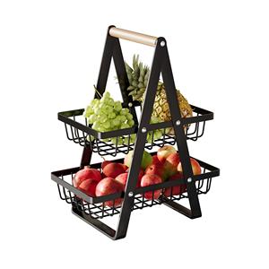 Portable 2 Tier Countertop Fruit <b>Basket</b>, Multifunctional <b>Storage</b> Rack for Fruits <b>Vegetable</b> Snacks, with Detachable Metal <b>Basket</b> - Product Image 4