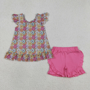 Ready to Ship Baby Girls Kids Short Sleeves Flower Shorts Set Summer <b>Clothes</b> Outfits - Product Image 3