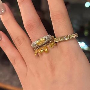 Bague en argent pur S925 avec perle de richesse, diamant jaune, design inspiré du ciel étoilé de la galaxie, super féerique, scintillante, réglable, à tirer - Product Image 5