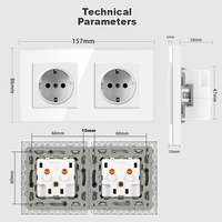 Prise électrique double murale Novski blanche, grise, noire, 16A, 250V, norme européenne russe, panneau en verre cristal
