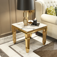 Nouvelle arrivée Table d'appoint en acier inoxydable doré Table d'appoint en marbre blanc Utilisation dans le salon Meubles de maison Petite table basse