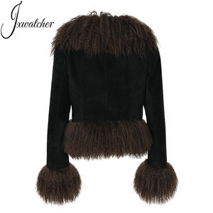 معطف بومبر من جلد الغنم الحقيقي المقصوص معطف ياقة من فرو الخراف الحقيقي بالجملة معاطف نسائية مخصصة من الجلد الأصلي للنساء - Product Image 2