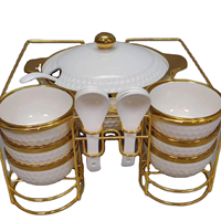 Ensemble de soupières et de bols en céramique de luxe avec bordure dorée, grande capacité, passe au lave-vaisselle, revêtement antiadhésif