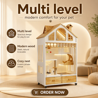 Maison pour chat en contreplaqué de luxe à 2 niveaux avec enclos pour litière, villa spacieuse pour chat d'intérieur, idéale pour plusieurs chats