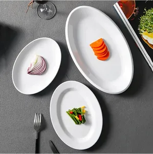 HCMA wholesale restaurant food grade plastic unbreakable heat scrath resistance white oval plates 100% melamine