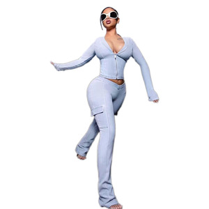 KY <strong>Women's</strong> Tight Stretch Denim Matching Set Zipper <strong>Jacket</strong> and <strong>Cargo</strong> Pants Y2K Casual Co-ords - Product Image 1