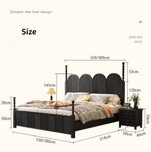 Mid Century Modern Bedroom Storage <strong>Bed</strong> with Rattan Details | Vintage Rattan Four Poster Storage <strong>Bed</strong> Dark Solid Wood Platform <strong>Bed</strong> - Product Image 4