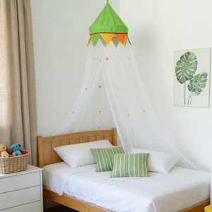<span class=keywords><strong>Moustiquaire</strong></span> de lit <span class=keywords><strong>tipi</strong></span> pour enfants, tente de lit suspendue avec pompons et drapeaux triangulaires colorés pour la décoration de chambre de filles et de garçons - Product Image 4