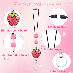 Strawberry Back-to-School Season <b>ID</b> Card <b>Holder</b> Silicone Bead Glitter Neckband with Safety Buckle Name Badge <b>ID</b> Card <b>Holder</b> Gift - Product Image 4