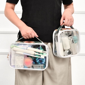 New Arrival Custom Watercolor Flower Transparent Clear PVC <b>Mini</b> Cosmetic Bag Makeup Organizer <b>Pouches</b> 2-pack Travel Toiletry Bag - Product Image 6