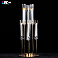 Décoration de table pour événements LEDA, chandelier doré à 6 bras, support à bougies en métal à deux niveaux, support de toile de fond pour mariage