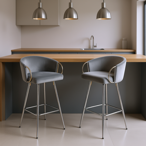 Sgabelli da bar da 30 pollici in velluto grigio con struttura in metallo dorato, design moderno, mobili da bar per la casa - Product Image 2