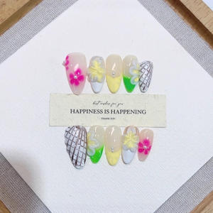 Ongles en acrylique faits main de haute qualité, colorés, style français, ongles artificiels rêveurs en amande, à presser - Product Image 3