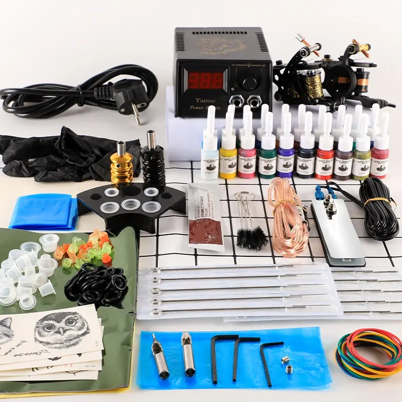 Kit de Machines à tatouer, pistolet avec alimentation électrique, 10 pièces, accessoires pour Art corporel, Kit complet