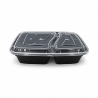 Contenants de préparation de repas à 2 compartiments avec couvercles, modèle américain 6828, en plastique noir moulé par injection, sans BPA, réutilisables, compatibles micro-ondes
