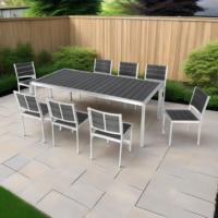 Ensemble de table et chaises de jardin en composite bois-plastique lavable pour 8 personnes, mobilier d'extérieur, longue table à manger en aluminium WPC