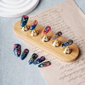 Wholesale Handmade Almond Starry Sky Acrylic Press On Nails With Design