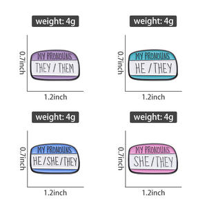 Mein Pronomen Sie Sie Er Sie Emaille Pins Benutzer definierte Persönliche Pronoun Broschen Revers Abzeichen Spaß Text Box Schmuck Geschenk Großhandel - Product Image 6