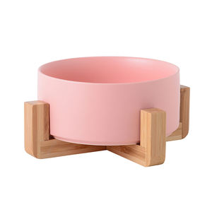 Dayanıklı seramik yuvarlak köpek kedi kase hiçbir dökülme yükseltilmiş <span class=keywords><strong>Pet</strong></span> gıda su çanak çelik ahşap standı kapalı kamp kullanımı için küçük boyutu - Product Image 4