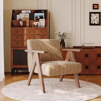 Fauteuil en bois massif de style japonais minimaliste, tissu rayé, fauteuil simple pour hôtel, salon, espace de détente