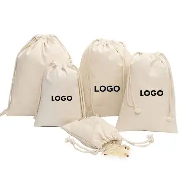 Bolsa de cordão de algodão orgânico impresso, durável, personalizado, bolsa para joias