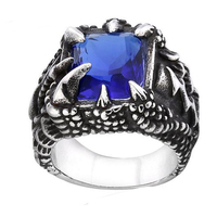 Bague unique pour homme en acier inoxydable avec incrustation de zircon bleu en forme de griffe de dragon, design de mode exquis pour les cadeaux de mariage et de fête