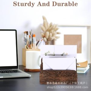 Solid Wood Desktop <b>File</b> Rack Carbonized Color 1.2 Inch Letter Holder <b>Organizer</b> Storage Shelf for Office Books - Product Image 3