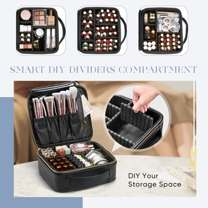 Leather Makeup Travel <b>Bag</b> Portable Cosmetic Storage <b>Bag</b> with Adjustable Dividers Brushes Holder for Makeup Artist Nail <b>Tech</b> - Product Image 3