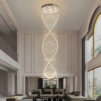 Lampe de luxe longue goutte de pluie spirale cristal chaîne lustre pour escalier foyer entrée résidentiel