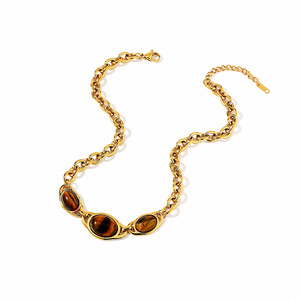Collar de acero inoxidable con colgante de ojo de tigre, chapado en oro de 18k, diseño geométrico para mujer, joyería de fiesta. - Product Image 5