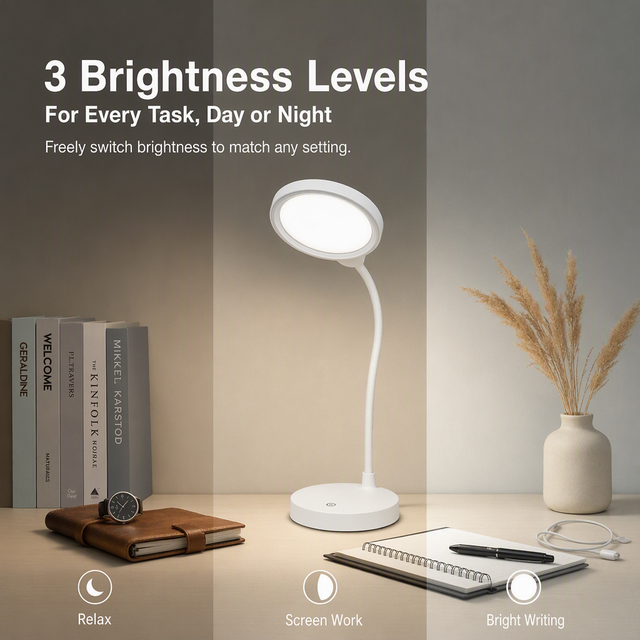 Silicone Gooseneck LED Desk Lamp 10W Dimmable Table Light for Home Office Study