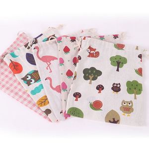 Bolsas de Regalo de Lino y Algodón de 19x24cm, Bolsa con Cordón y Estampado de Dibujos Animados, Reutilizable, para Guardar Dulces, Joyas y Embalaje de Joyería - Product Image 1
