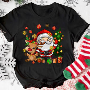 High Quality Hand Made Santa ClausCartoon Unique Street Style European and American Style the <strong>Lady</strong> Is Wearing an O-neck <strong>T</strong>-<strong>shirt</strong> - Product Image 6