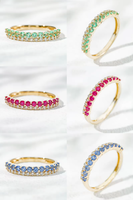 Bague demi-éternité en or jaune 10K avec diamants et rubis de laboratoire, alliance de mariage pour femme, pierres précieuses certifiées IGI, bague d'anniversaire