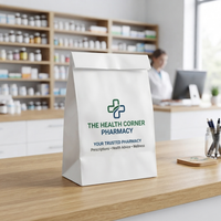 Emballage de pilules en papier kraft blanc avec logo personnalisé, sac de pharmacie pour ordonnances SOS, pour hôpital, sans poignée
